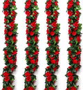 Musdoney 4Pcs 32.2 FT Fake Rose Vine Flowers Plants Artificial Flower Garland Hanging Rose Ivy Home Hotel Office Wedding Party Garden Craft Art Decor (Red)