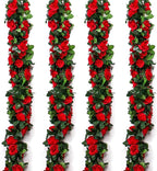 Musdoney 4Pcs 32.2 FT Fake Rose Vine Flowers Plants Artificial Flower Garland Hanging Rose Ivy Home Hotel Office Wedding Party Garden Craft Art Decor (Red)