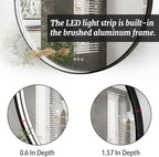 28 Inch Round LED Bathroom Mirror, Black Metal Framed Lighted Mirror for Bathroom, Wall Mouted LED Vanity Mirror with Lights, 3 Colors and Stepless Dimmable, Anti-Fog, Memory