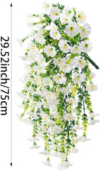 6-Pack Outdoor Faux Plants, 69-Flowered Large Morning Glory, Uv-Resistant Artificial Morning Glory,Perfect for Outdoor Decoration in All Seasons Such as Porches and Gardens (White)