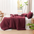 Litanika Burgundy Red Comforter Set Twin/Twin XL Size, 2 Pieces Lightweight Solid Bedding Comforter Set, All Season Fluffy Bed Set (66x90In Comforter & 1 Pillowcase)