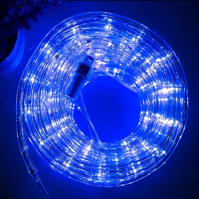 33ft LED Rope Lights, 110V 2 Wire Connectable Blue Rope Lights Outdoor, 240 LED Waterproof Blue Rope Christmas Lights for Deck, Patio, Pool, Camping, Halloween Decorations