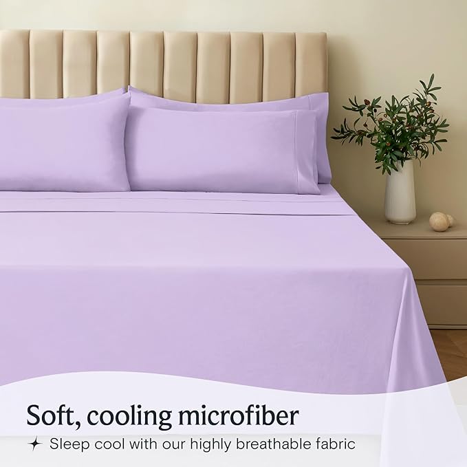 LuxClub 3 PC Sheet Sheets Deep Pockets Wrinkle Free-Kids-Fitted Sheets Machine Washable Hotel Bedding Silky Soft - Lavender Twin