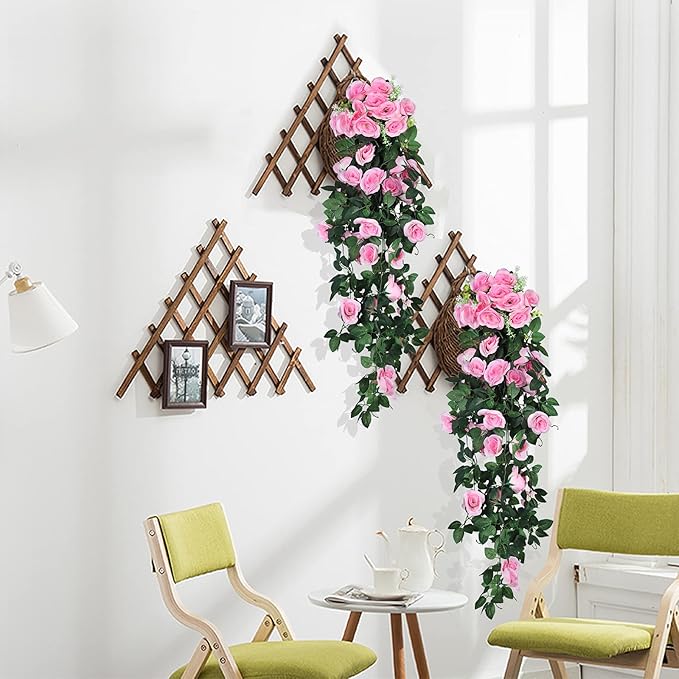 RECUTMS Fake Hanging Flower, 2PCS Artificial Rose Vine Plants Flowers Wedding Home Decoration and Wall Décor 3.3Ft (Pink)