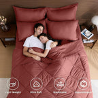 HEVUMYI Terracotta Queen Comforter Set - 7-Piece All Season Bed in a Bag Queen, Ultra Soft Bedding Set with Comforter, Flat Sheet, Fitted Sheet, Pillowcases, Pillow Shams