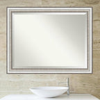 Amanti Art Silver Bathroom Mirror for Over Sink, 35x45 Salon Silver Rectangle Vanity Mirror, X-Large Traditional Frame, Hangs Horizonally and Vertically, Bathroom Wall Decor, Beveled Edge