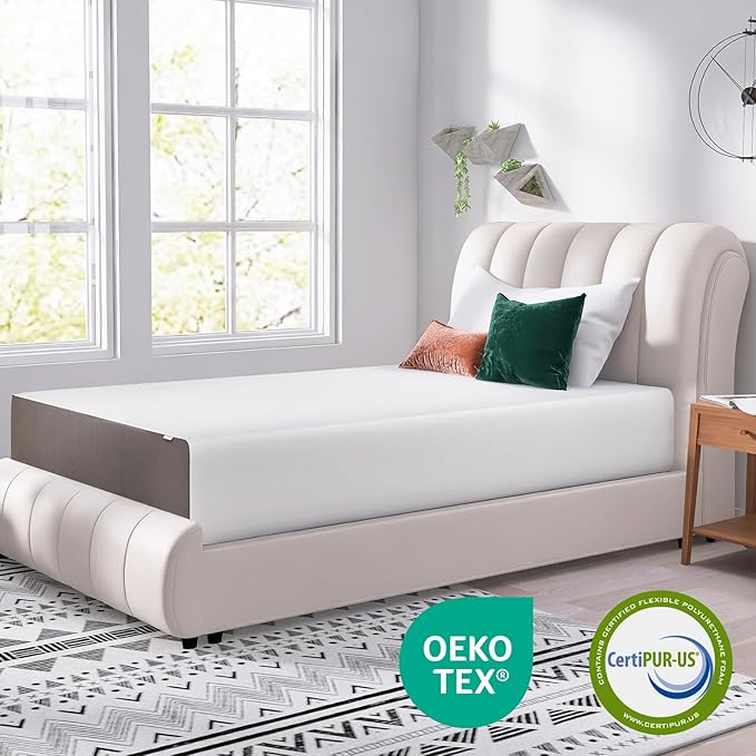 Amazon Basics Memory Foam Mattress, Soft Plush Feel, 12 Inch, Full, White/Grey