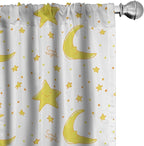 Ambesonne Yellow and White Curtains, Sleeping Crescent Moon and Stars Pattern Night Time Cartoon Illustration, Window Treatments 2 Panel Set for Living Room Bedroom, Pair of - 28" x 95", Pale Yellow