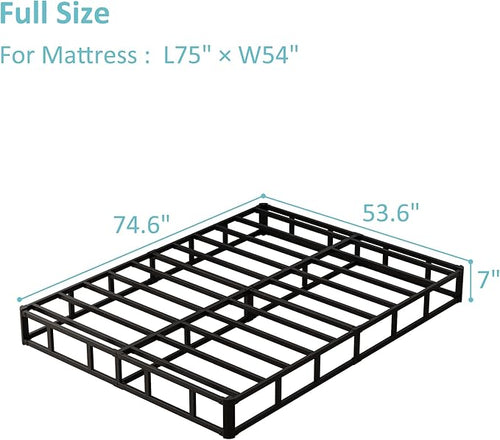7 Inch Full Size Box Spring Bed Base, Low Profile Metal Boxspring Full Size with Fabric Cover, 3000 Lbs Max Weight Capacity Mattress Foundation, Noise-Free, Easy Assembly