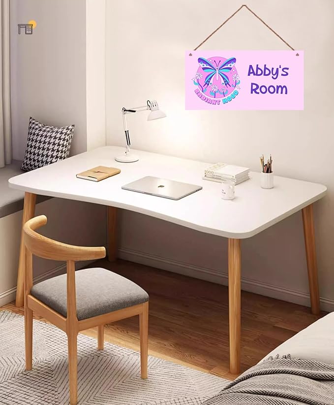 Personalized Butterfly Sign Cute Kids Cartoon Themed For Kids Room Door Decor,Custom Name Wall Decor Decorative Plate for Nursery Girls Room Boys Bedroom