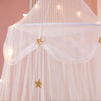 Bed Canopy with Lights for Girls,Gold Star Princess Crib Canopy Curtains,Extra Large Dome Mosquito Net Reading Nook Canopy for Kids Boys Twin Full Queen Size Bed,Fire Retardant Fabric