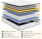 Vesgantti Full Size Mattress, 12 Inch Hybrid Full Mattress in a Box, Pillow Top Double Bed Mattresses, Gel Memory Foam and Pocket Coils Innerspring Mattresses, Pressure Relief, Medium Firm Plush Feel
