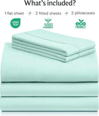 LuxClub 5 PC Sheet Set Bed Sheets Deep Pockets 16" Eco Friendly Wrinkle Free Cooling Machine Washable Hotel Bedding Silky Soft - Aquamarine Split King