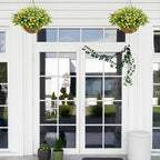 Artificial Hanging Flowers Basket for Outdoor, 16 Fake Flowers Look Real UV Resistant, Faux Hanging Plants for Porch, Balcony, Patio, Garden, Spring Summer Decor,Yellow