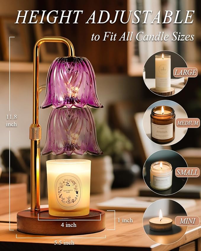 Flower Candle Warmer Lamp with Timer Dimmable, Candle Warming Lamp Height Adjustable, Christmas Gifts for Women Mom, Wax Melt Warmer for Jar Candles, House Warming Gifts New Home Decor