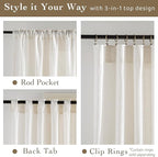 RYB HOME Linen Sheer Curtains Extra Long Window Drapes Light & Airy Translucent Panels for Bedroom Living Room, Office, Nursery, Rod Pocket Back Tab, Ivory, W 52 x L 102 inch, Set of 2