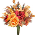 Artificial Fall Flowers Bouquet for Decoration, Fall Fake Silk Flower Arrangements Faux Autumn Flowers Fall Decorations for Home Indoor Office Wedding Bride Bouquets Tables Centerpieces Fall Decor