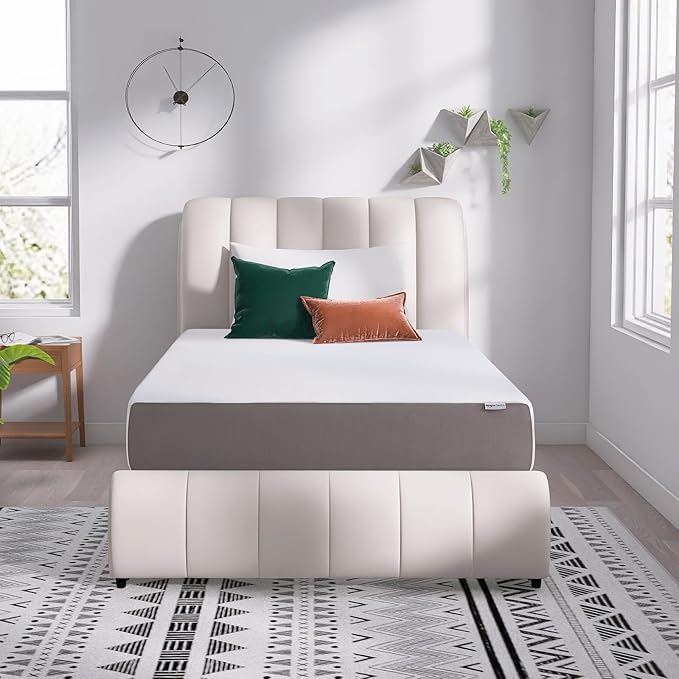 Amazon Basics Memory Foam Mattress, Soft Plush Feel, 12 Inch, Full, White/Grey