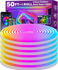 50Ft Neon Rope Lights,Flexible Led Rope Lights Control with App/Remote,Multiple Modes Rope Lights,IP65 Outdoor RGB Led Neons Lights,Music Sync Gaming Led Neon Light Strip for Bedroom Decor (50FT)