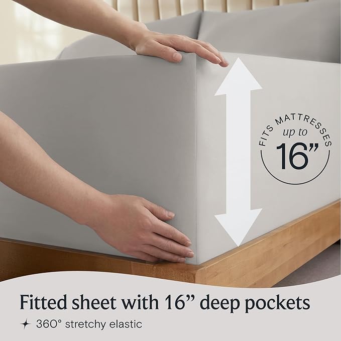 LuxClub 4 PC Queen Sheet Set, Deep Pockets Wrinkle Free Cooling Bed Sheets Hotel Bedding for Women, Men, Kids & Teens, Includes 1 Fitted Sheet, 1 Flat Sheet and 2 Pillowcases - Silky Soft Light Taupe