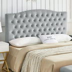 24KF Upholstered Tufted Button Velvet Headboard,Comfortable Fashional Headboard Queen/Full Size, Gray