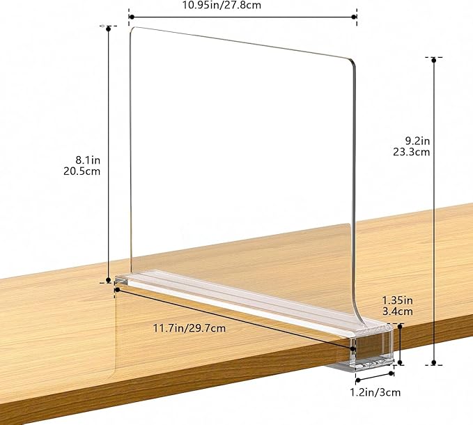Aolloa 4 PCS Shelf Dividers for Closet Organization Acrylic Clear Closet Shelf Divider for Wooden Shelving Suitable for Wooden or Vertical Shelves Or Bedroom, Kitchen and Office