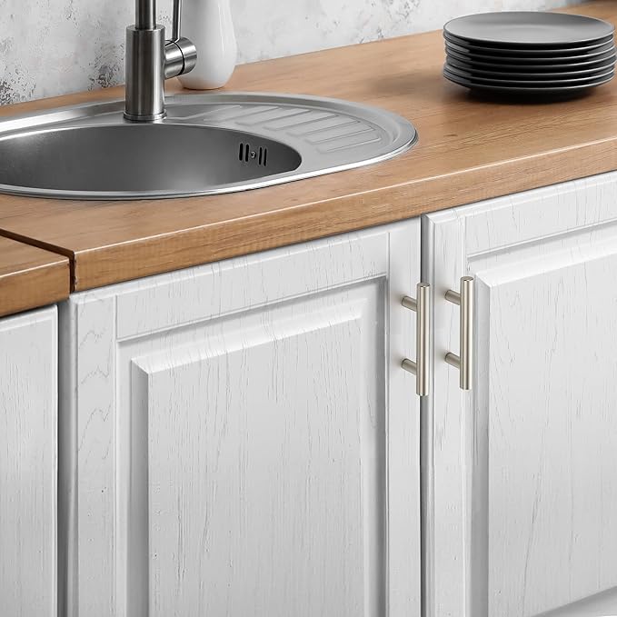 JOY DECOR 5 Pack Cabinet Handles, Brushed Nickel Cabinet Pulls, 2-1/2 in Hole Center Kitchen Cabinet Handles, Stainless Steel T Bar Handles for Dresser Drawers