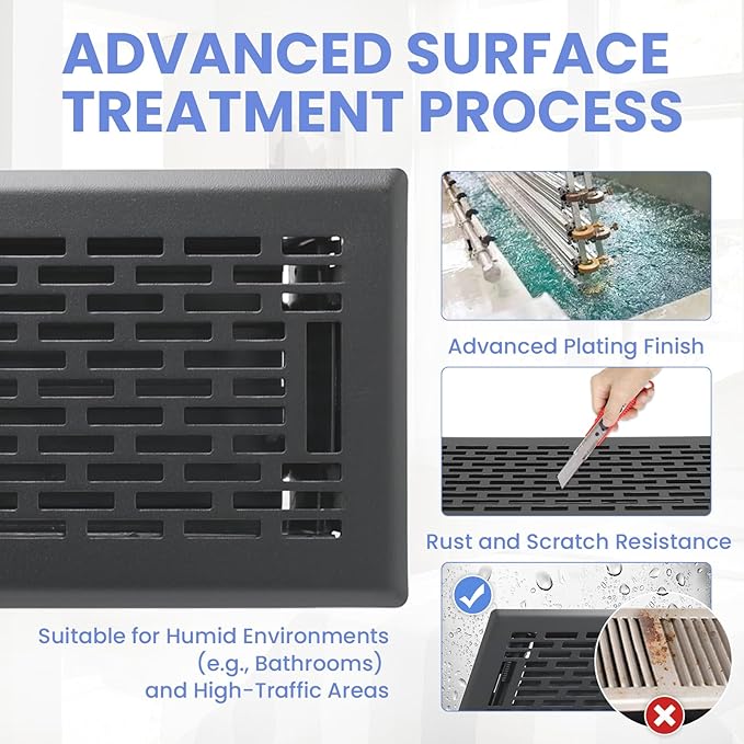4x14 Inches 2 Pack Heavy Duty Walkable Floor Register - Easy Adjust Air Supply Lever Decorative Floor Vent Covers, Boston Design Vent Covers for Home - Matte Black