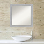 Amanti Art Silver Bathroom Mirror for Over Sink, 23x23 Vista Brushed Nickel Narrow Square Vanity Mirror, Medium Casual Frame, Hangs Horizonally and Vertically, Bathroom Wall Decor, Beveled Edge