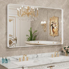 LOAAO 55x36 Inch White Metal Framed Bathroom Mirror for Wall, White Bathroom Vanity Mirror Farmhouse, Large Rounded Rectangle Mirror, Anti-Rust, Tempered Glass, Hangs Horizontally or Vertically