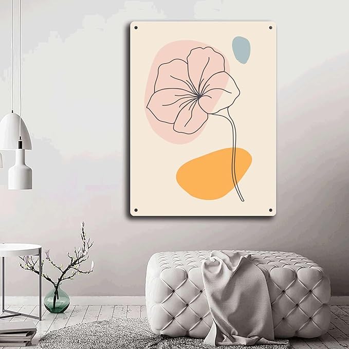 Metal Tin Signs Abstract Flower Line Art Metal Tin Signs 12x16inch Tin Sign