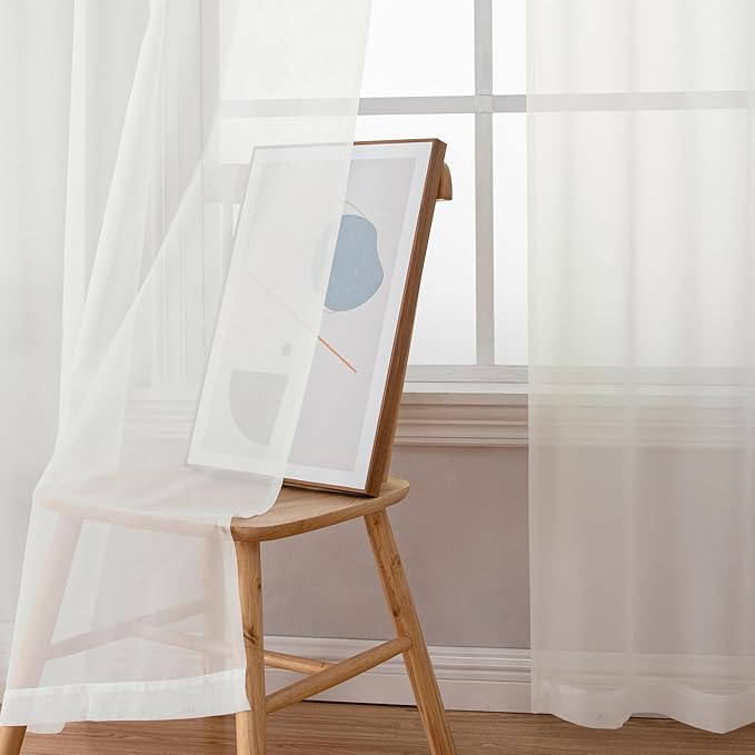 Aiyufeng Sheer Ivory Curtains 120 Inches Long, Extra Long Rod Pocket Solid Color Window Sheer Curtain Panels, Elegant Curtains & Drapes for Living Room, Bedroom 2 Panels (Ivory, 59" W x 120" L)