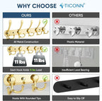 TICONN Wall Mounted Coat Rack, Five Heavy Duty Tri Hooks All Metal Construction for Jacket Coat Hat in Mudroom Entryway (Gold, 2-Pack)