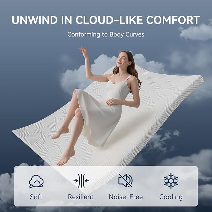 ELEMUSE 4 Inch Gel Memory Foam Mattress Topper Queen Size Pressure-Relieving Mattress Topper for Back Pain,Non-Slip Design with Removable & Washable Cover, CertiPUR-US
