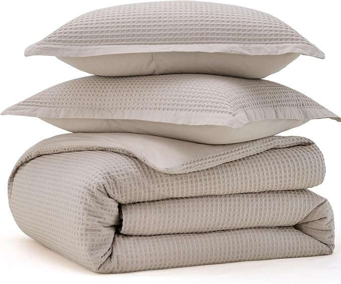 Bedsure Cotton Duvet Cover King - 100% Cotton Waffle Weave Linen Color Duvet Cover, GentleSoft™ and Breathable King Bedding Set for All Season, 3 Pieces, 104"x90"