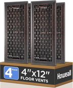 4x12 Inches 4 Pack Heavy Duty Walkable Floor Register - Easy Adjust Air Supply Lever Decorative Floor Vent Covers, Boston Design Vent Covers for Home - Oil Rubbed Bronze