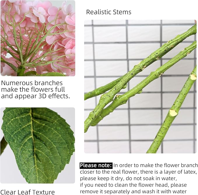 4pcs 21" Faux Pink Hydrangeas Artificial Flowers, Real Touch Silk Hydrangea Flowers with Stems for Bridal Wedding Bouquet Party Home Decor