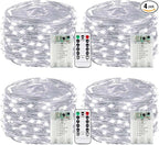 4-Pack Fairy Lights Battery Operated with Remote & Timer & 8 Modes, Waterproof 16 FT 50 LED String Lights Outdoor Indoor, Battery Twinkle Lights for Christmas Bedroom Centerpiece Décor (Cool White)