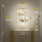 20X28 Inch Framed LED Lighted Bathroom Mirror,Wall Mounted Gold Metal Vanity Mirrors with Lights,Dimmable Illuminated Anti-Fog Mirror(Horizontal/Vertical)