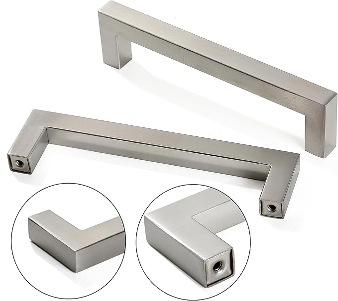 Cabinet Pulls Brushed Nickel Cabinet Handles Square Drawer Pulls, 5 Pack 15 Inch Stainless Steel Kitchen Door Cupboard Cabinet Handles, Cabinet Hardware Drawer Handles, 384mm Hole Centers