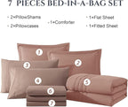Monbix Queen Comforter Set - 7 Pieces Clay Pink Bed in a Bag Queen Bedding Sets with Comforters, All Seasons Down Alternative Comforter Bed Set with Sheets, Pillowcases & Shams