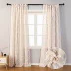 MYSKY HOME Pom Pom Beige Sheer Curtains for Bedroom Girls Room Curtains 108 Inches Long for Nursery Kids Light Filtering Boho Window Drapes, Rod Pocket, 52" Wide, 2 Panels