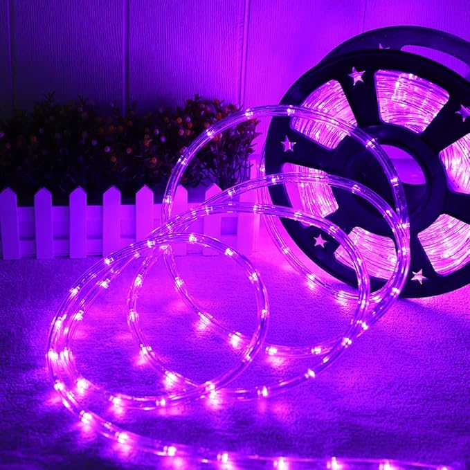 50ft 360 LED Purple Rope Lights, 110V Connectable Purple Led Strip Lights, Halloween Decoration Outdoor Lights for Deck, Patio, Pool, Camping, Landscape, Bedroom, Christmas Decor