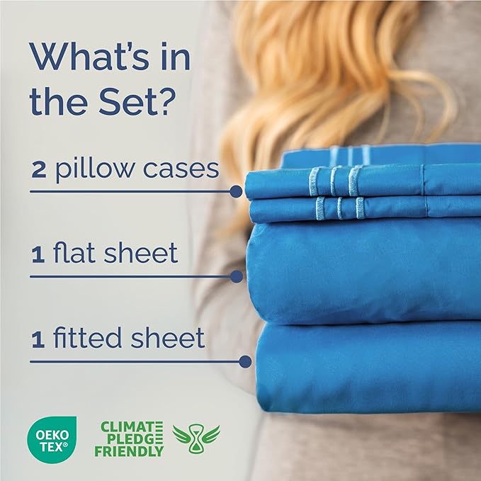 Full Size 4 Piece Sheet Set - Comfy Breathable & Cooling Bed Sheets Set - Hotel Luxury Bedding for Women, Men, Kids, Teens, Boys & Girls - Deep Pockets, Soft and Wrinkle Free - Oeko-Tex - Royal Blue