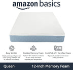 Amazon Basics Memory Foam Mattress, Medium Firm, Cooling Gel, Queen Size Mattress, CertiPUR-US® Certified Foam, 80 x 60 x 12 inches, White/Gray