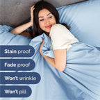 Queen Size 4 Piece Sheet Set - Comfy Breathable & Cooling Bed Sheets Set - Hotel Luxury Bedding for Women, Men, Kids, Teens, Boys & Girls - Deep Pockets, Soft and Wrinkle Free - Oeko-Tex - Light Blue