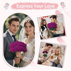 52 PCS Purple Artificial Roses Bulk, Fake Artificial Flowers Bridal Bouquet Silk Faux Rose with Stems for Wedding Flowers Decoration, Valentine's Day, Bridal Bouquet, Anniversary, Home Decor (52PCS)