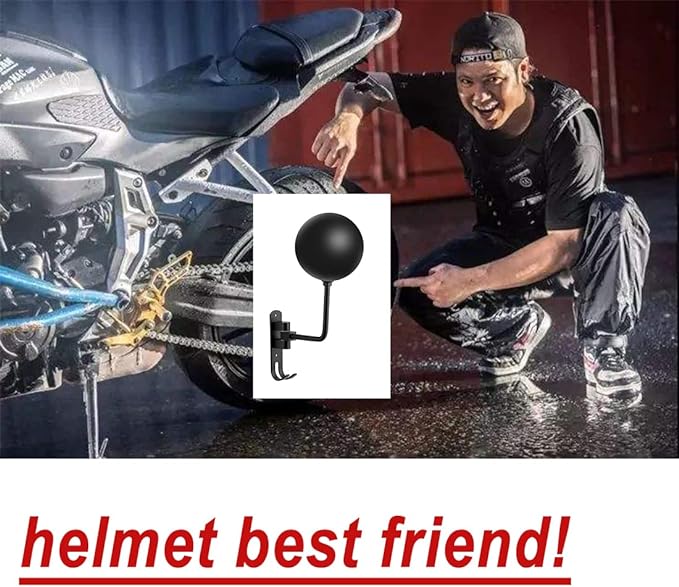 SANGMO 6 Pack 180° Motorcycle Helmet Holder Wall Mount, Rotation Metal Helmet Rack, Helmet Holder Bike with 2 Hooks Helmet Hanger for Motorcycle Bike Coats, Caps, Baseballs, Rugby Helmet (Black)