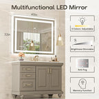 USHOWER LED Bathroom Mirror 40x32 Inch with Lights - Frameless Tempered Glass LED Backlit Lighted Mirror for Bathroom Vanity with Anti-Fog, 3 Colors Dimmable, Memory Function, Wall-Mounted