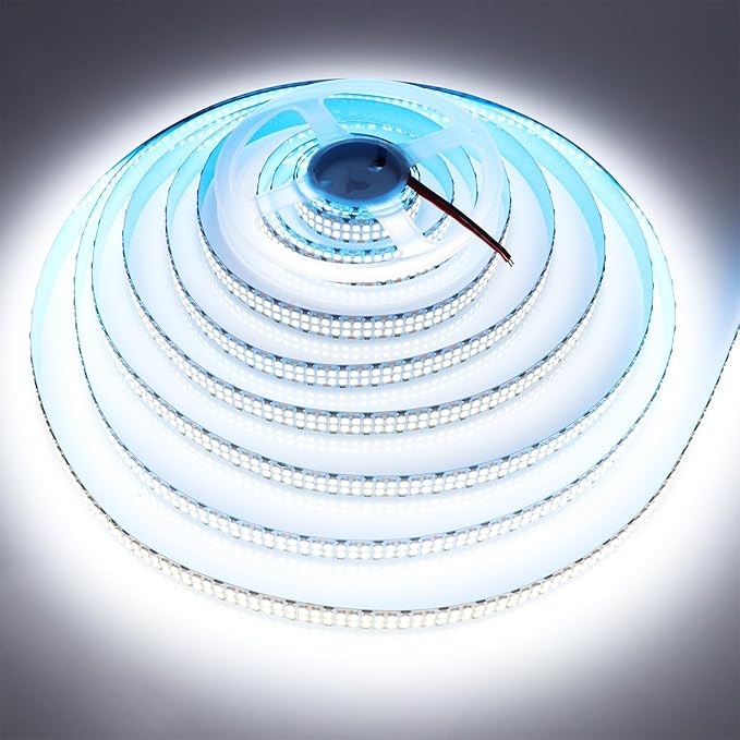 2835 SMD Cold White LED Strip Lights 6500K 16.4ft Double Row 2400 LEDs Flexible LED Strip Tape Light Ribbon Lamp DC 12V LED Daylight Dimmable Strip Lights for Bedroom Lighting